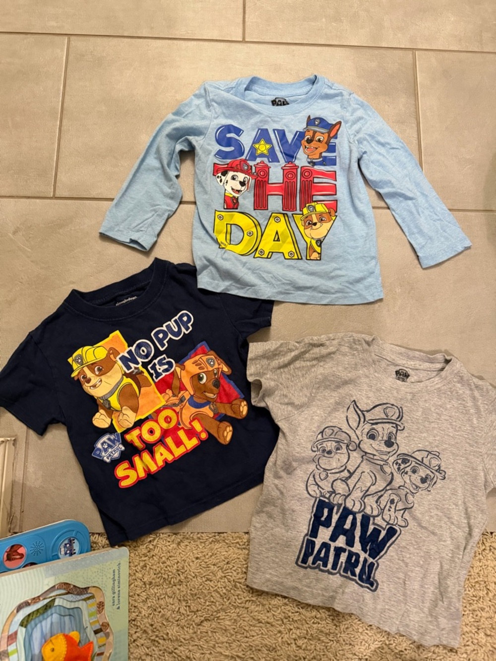 Paw Patrol Kids Tee Bundle - grey with navy 4T navy 3T long sleeve blue 3T